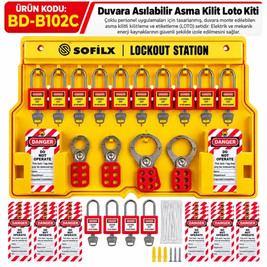 BD-B102C Duvara Asılabilir Asma Kilit LOTO Kiti